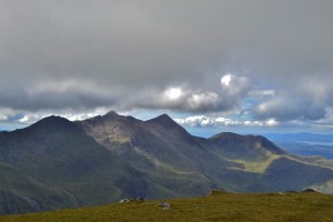 North Face of Cruachan with Mull in the distance from Beinn Chochuill summit Aug 2016 